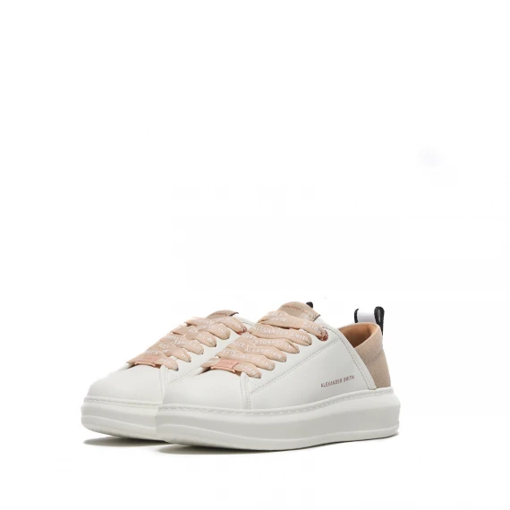 Sneaker vegana in simil pelle derivata dal mais bianca con sperone beige dorato