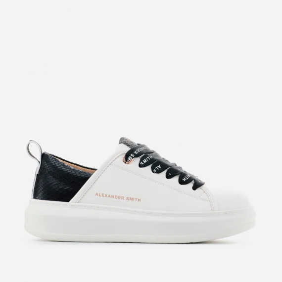 Sneakers vegana bianca con sperone e linguella in stampato pitone nero