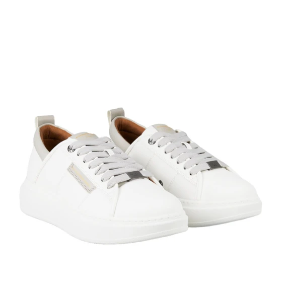 Sneakers Eco-Wembley in pelle vegetale bianca e sperone grigio perla