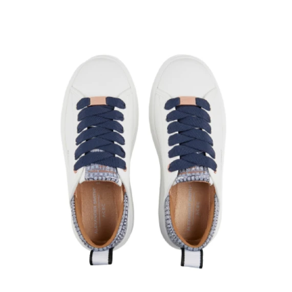 Sneakers Eco-Wembley in eco pelle bianca e topponcino brillantinato avio