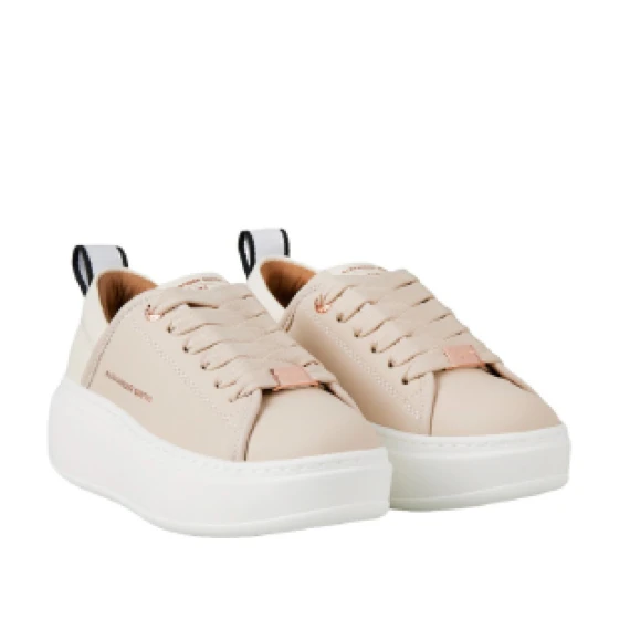 Sneakers Eco-Wembley in pelle vegetale beige e topponcino lucido beige