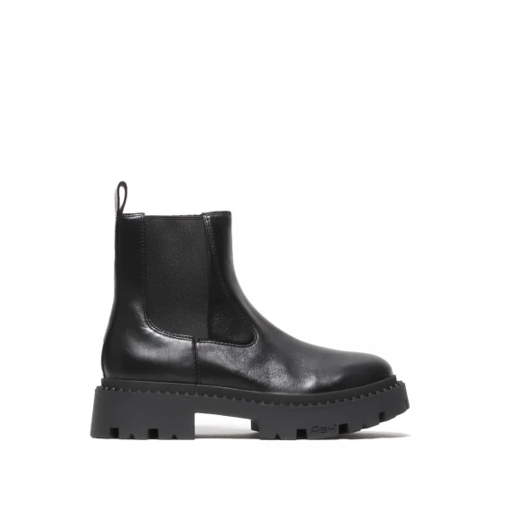 Stivaletto in pelle nera con elastico laterale