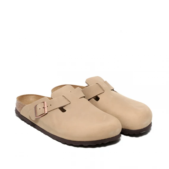 Ciabatta a sabot in pelle di nabuck beige