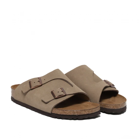 Ciabatta Zurich con doppia fibia in morbido suede color taupe