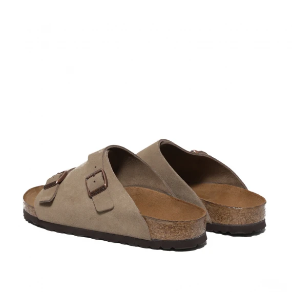 Ciabatta Zurich con doppia fibia in morbido suede color taupe