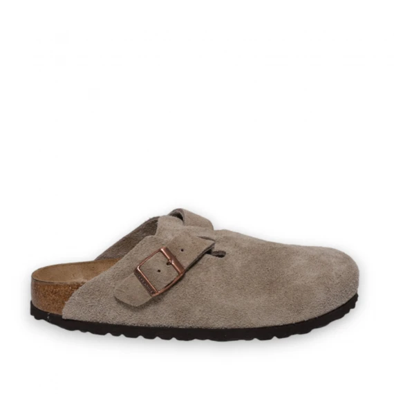 Sabot Birkenstock modello Boston in suede colore taupe