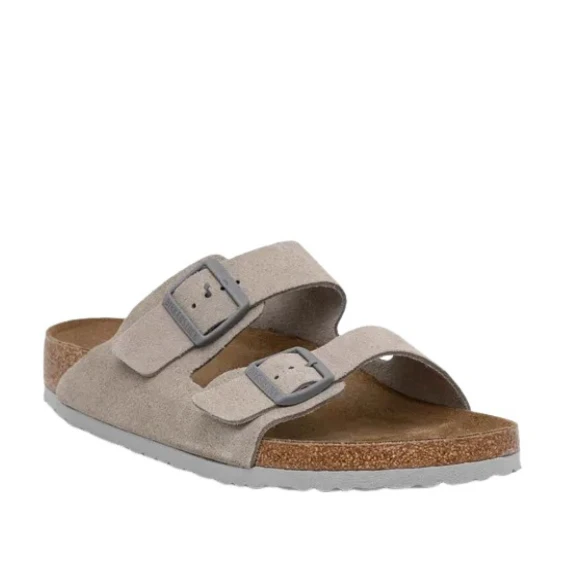 Sandalo Arizona a due fasce e fibbie  in suede grigio
