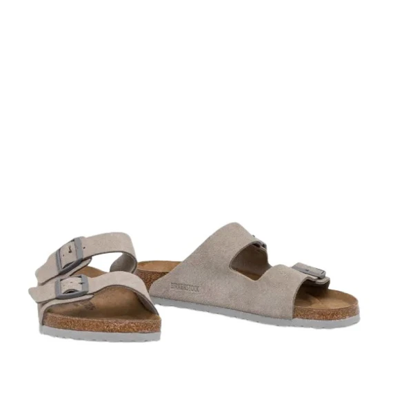 Sandalo Arizona a due fasce e fibbie  in suede grigio