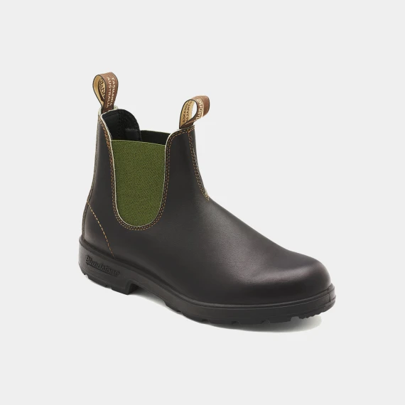 Stivaletto in pelle marrone con elastici oliva