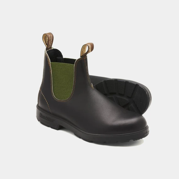 Stivaletto in pelle marrone con elastici oliva