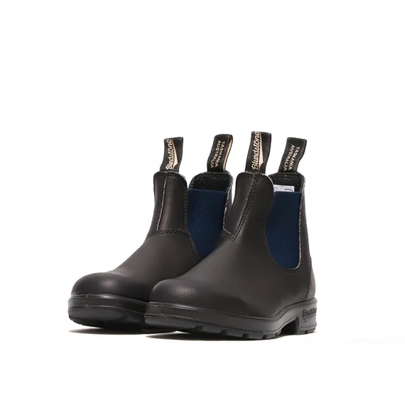 Stivaletto in pelle nera ed elastico blu