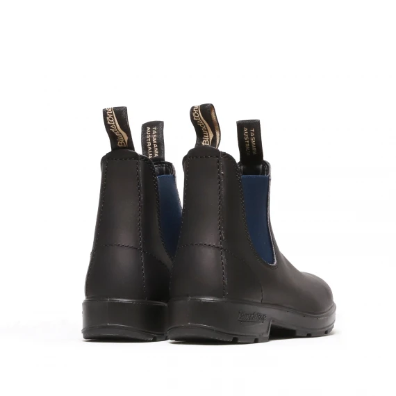 Stivaletto in pelle nera ed elastico blu