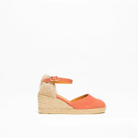 Espadrilla con zeppa in corda e tela di cotone rosa scuro
