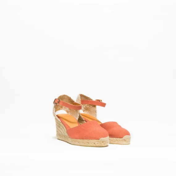 Espadrilla con zeppa in corda e tela di cotone rosa scuro