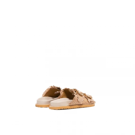 Ciabatta a due fasce in pelle intrecciata rosa nude con fibia di strass