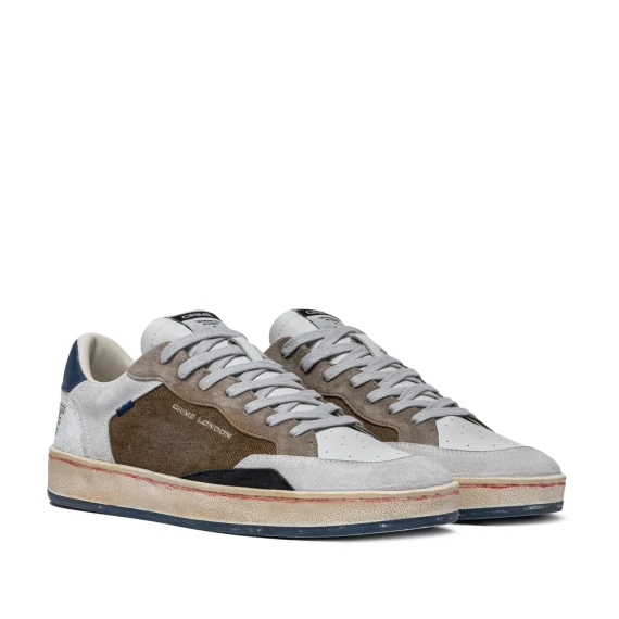Sneakers Chelsea in pelle bianca e canvas militare
