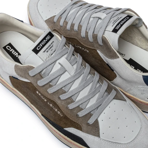 Sneakers Chelsea in pelle bianca e canvas militare