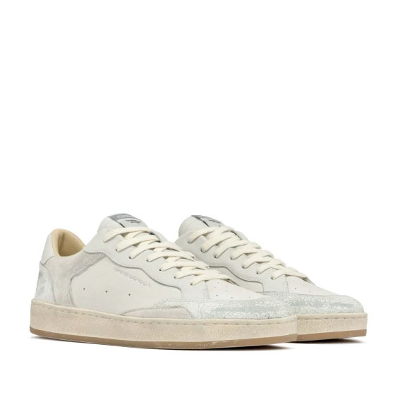 Sneakers Chelsea in pelle bianca con riporti vintage in tinta