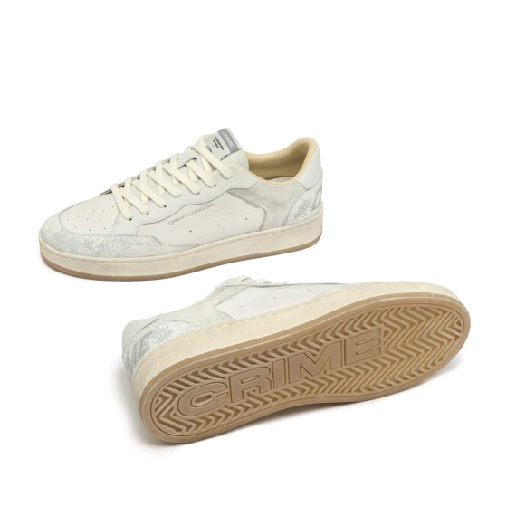 Sneakers Chelsea in pelle bianca con riporti vintage in tinta