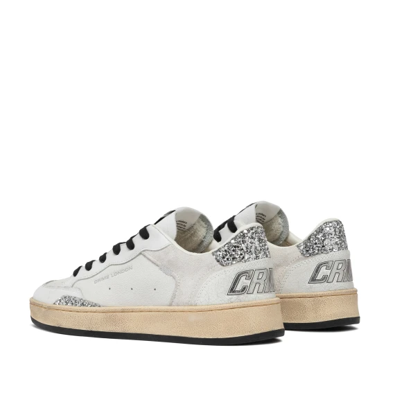 Sneakers Basket in pelle bianca con glitter argento