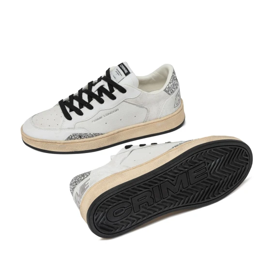 Sneakers Basket in pelle bianca con glitter argento