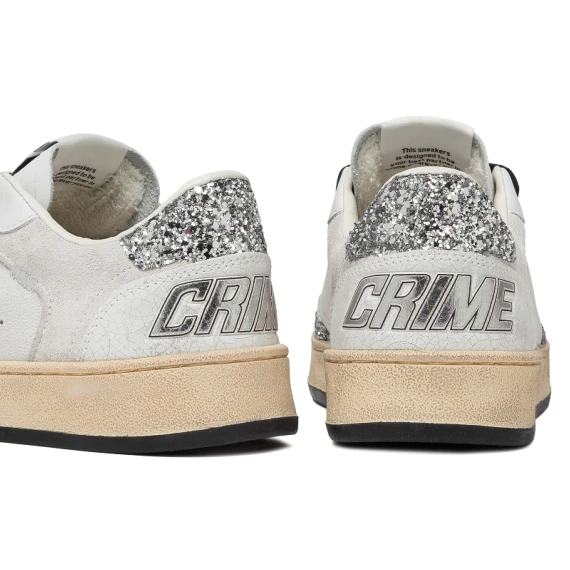 Sneakers Basket in pelle bianca con glitter argento