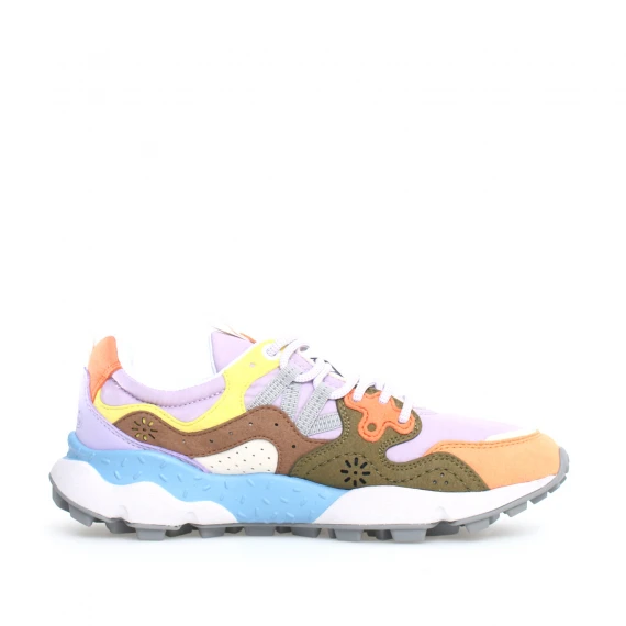 Sneakers Yamano in suede arancione e tessuto lilla