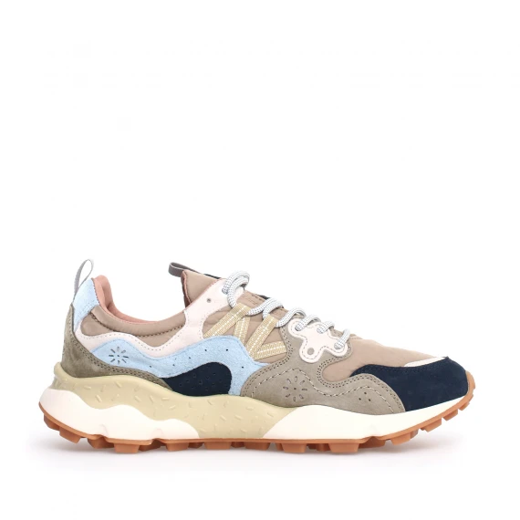 Sneakers Flower Mountain Yamano  blu beige e inserti azzurri e nylon beige