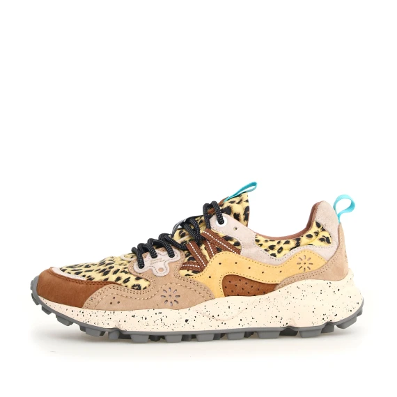 Sneakers Yamano in suede marrone e tessuto animalier