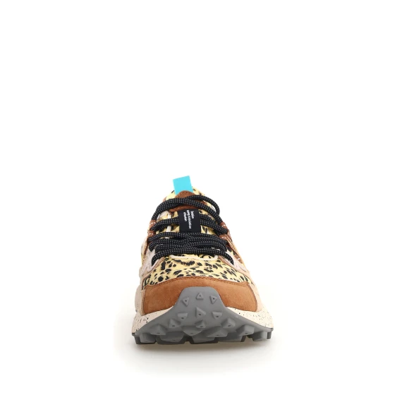 Sneakers Yamano in suede marrone e tessuto animalier