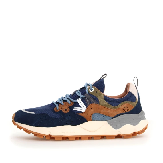 Sneakers Yamano in suede e tessuto tecnico blu e arancione