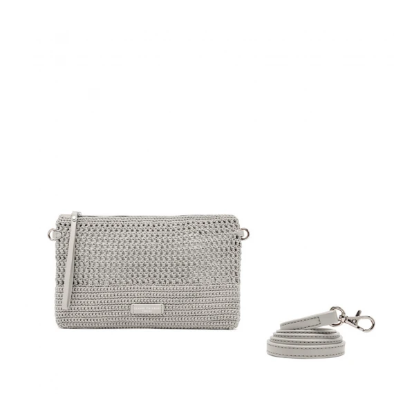 Borsa clutch in tessuto a uncinetto perla