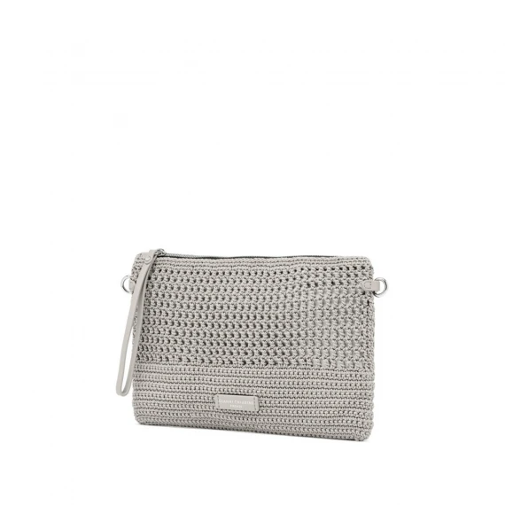 Borsa clutch in tessuto a uncinetto perla