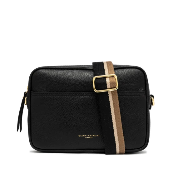Borsa a tracolla Nina in pelle martellata nera