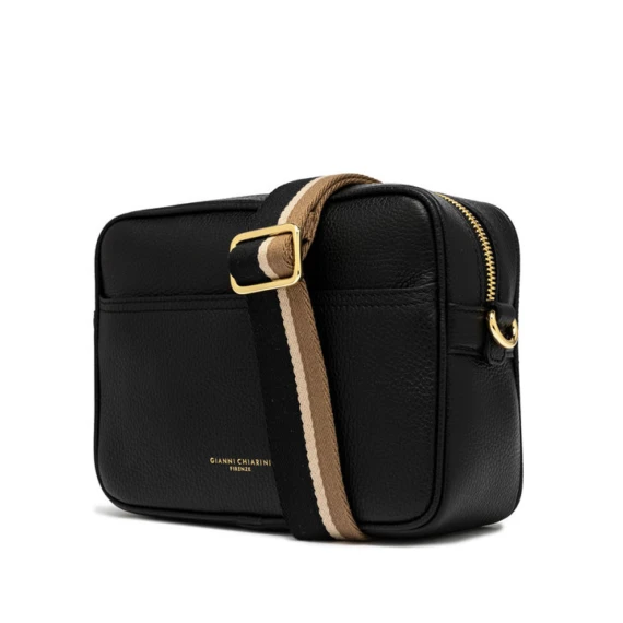 Borsa a tracolla Nina in pelle martellata nera