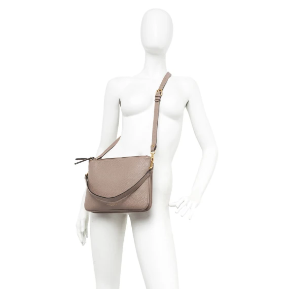 Borsa a tracolla Frida in pelle tortora a grana maxi