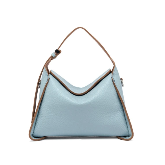 Borsa a mano Penelope in pelle double azzurra e caramello