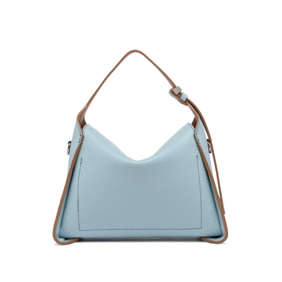 Borsa a mano Penelope in pelle double azzurra e caramello