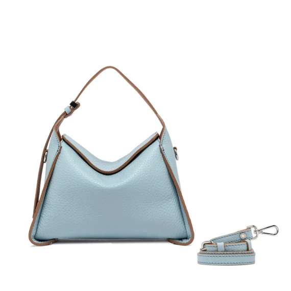 Borsa a mano Penelope in pelle double azzurra e caramello