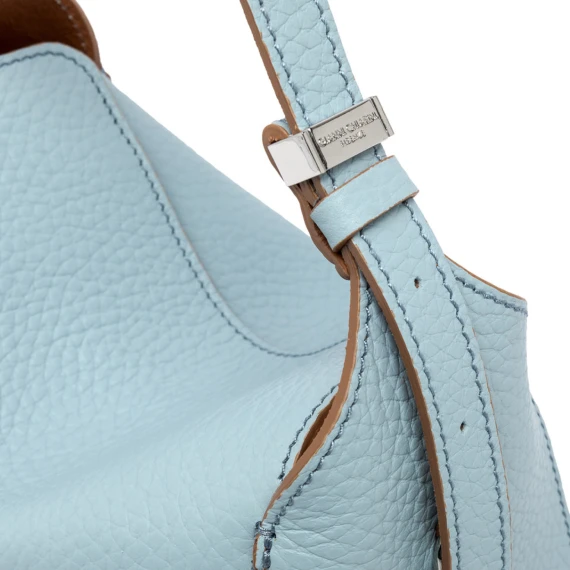 Borsa a mano Penelope in pelle double azzurra e caramello