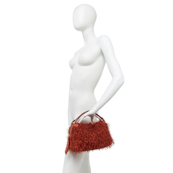 Borsa a mano Alifa in tessuto sfrangiato nera