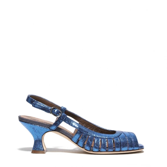 Sandalo a listini  pelle laminata bluette