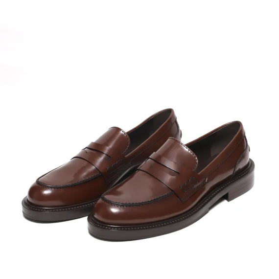 Mocassino con mascherina in pelle spazzolata marrone