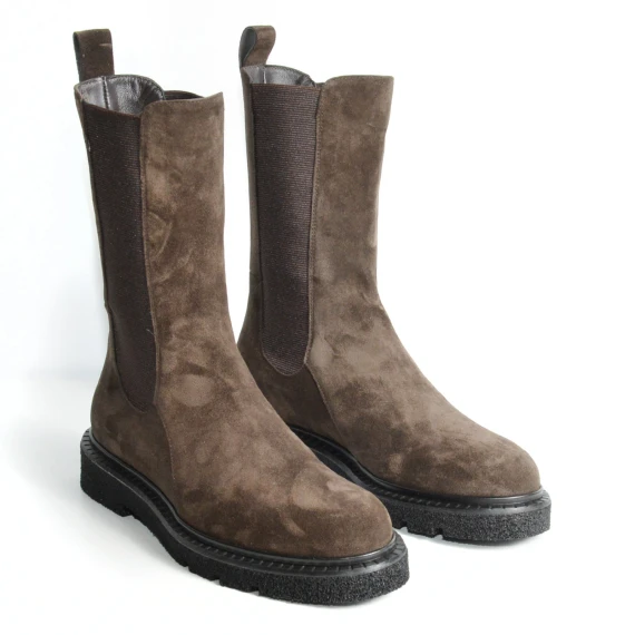 Stivaletto con elastici in suede ebano