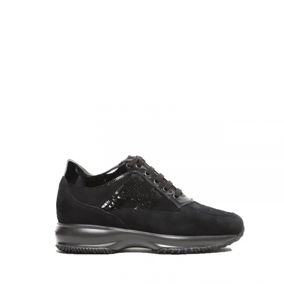 Sneaker Interactive in suede nero con H in micro paiettes