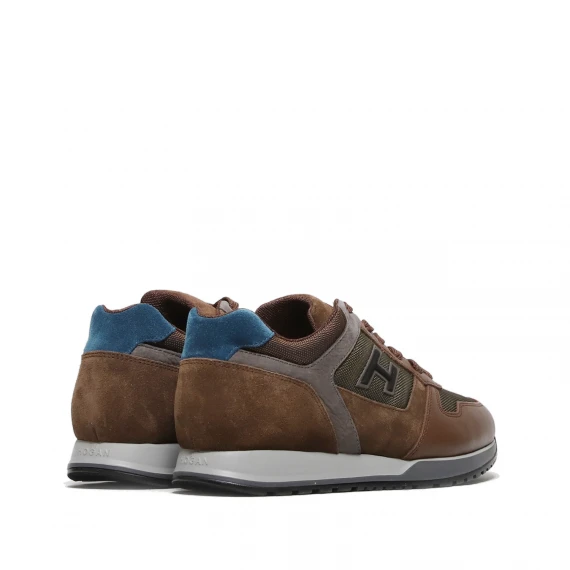 Sneaker H321 in pelle e tessuto tecnico marrone e verde oliva