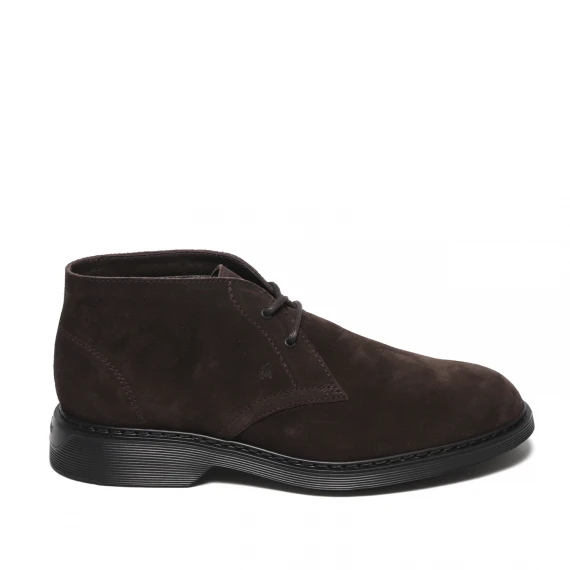 Polacchina allacciata due buchi in pelle in suede ebano