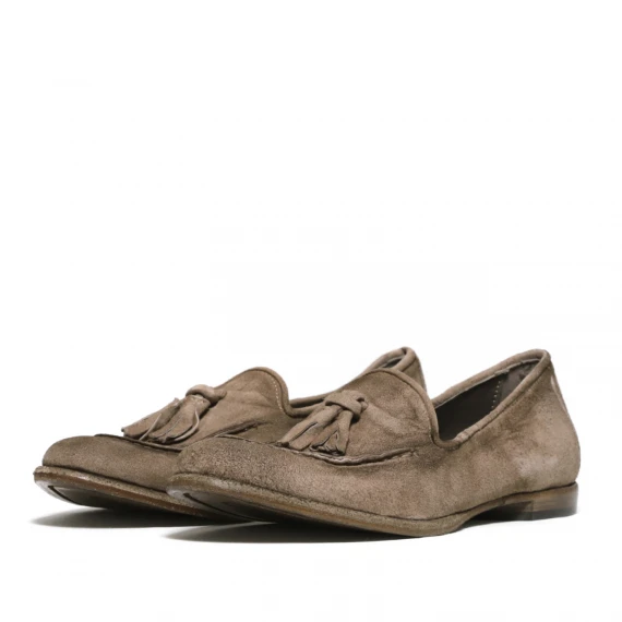 Mocassino con nappine scamosciato taupe