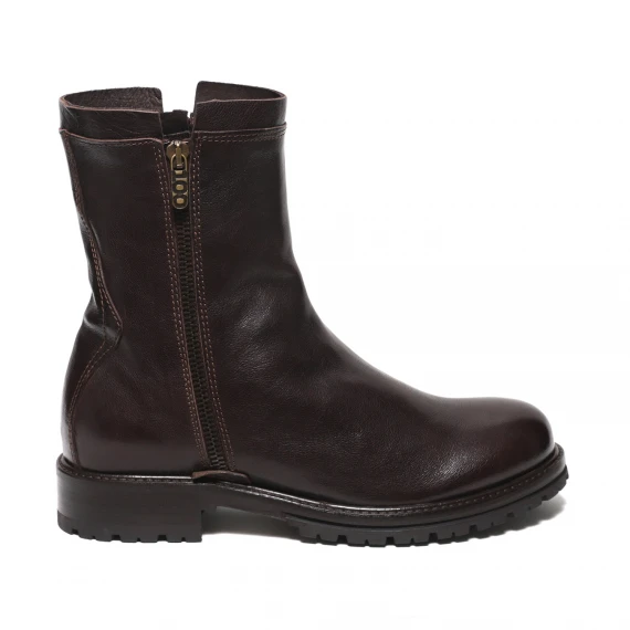 Stivaletto in pelle ebano con doppia zip laterale