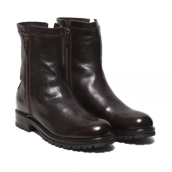 Stivaletto in pelle ebano con doppia zip laterale